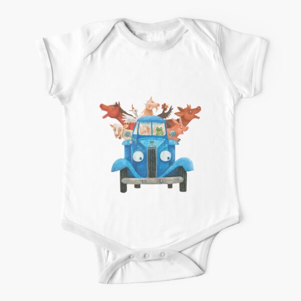 Little blue truck with farm animals classic illustration Short Sleeve Baby One-Piece