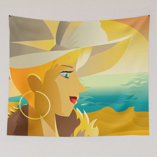 Item preview, beautiful elegant tourist girl visiting the beach designed and sold by matintheworld ( delcarmat ).