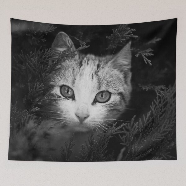 Item preview, Cat in Juniper Branches in Black and White designed and sold by SquishStitches.