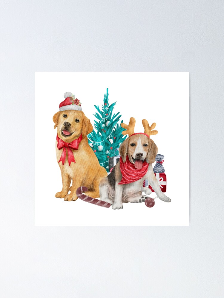 "Cute Christmas Dogs and Christmas Tree" Poster for Sale by silviaol