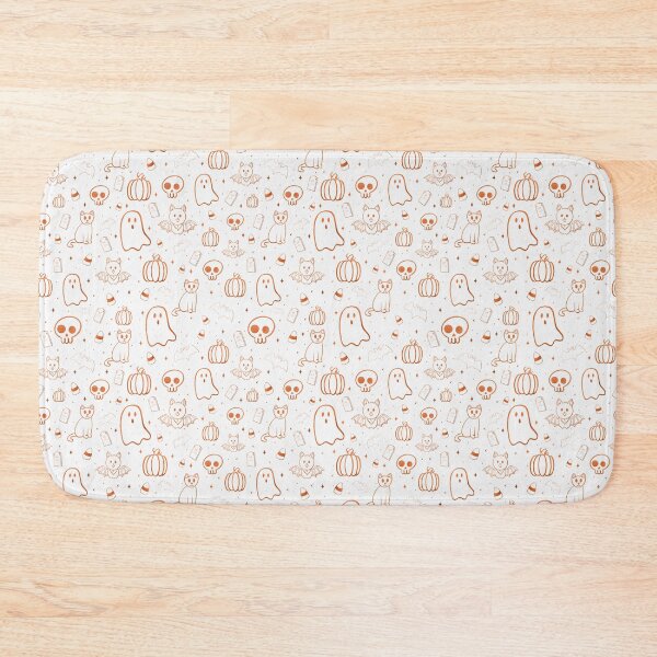 Item preview, Halloween pattern ; ghost, pumpkin, skull, bat, cat - white & orange  designed and sold by madamemorgane.