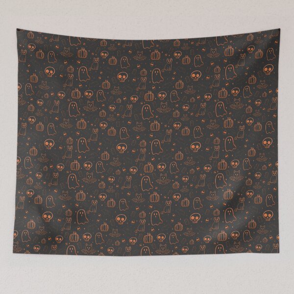 Item preview, Halloween pattern ; ghost, pumpkin, skull, bat, cat - black & orange  designed and sold by madamemorgane.