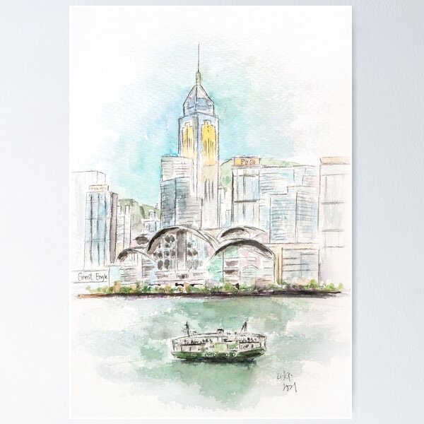 Item preview, hand painted Hong Kong Victoria Harbor 1 ink and watercolour  designed and sold by ColorandColor.