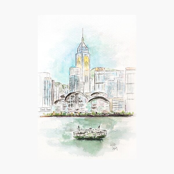 Item preview, hand painted Hong Kong Victoria Harbor 1 ink and watercolour  designed and sold by SelenePaintings .
