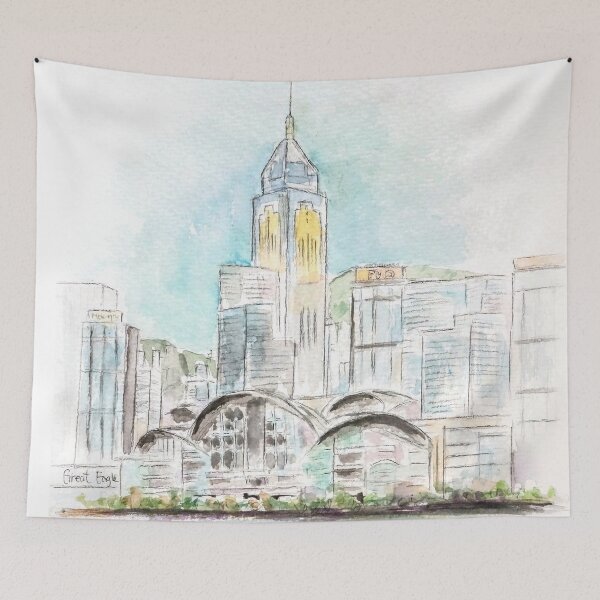 Item preview, hand painted Hong Kong Victoria Harbor 1 ink and watercolour  designed and sold by ColorandColor.