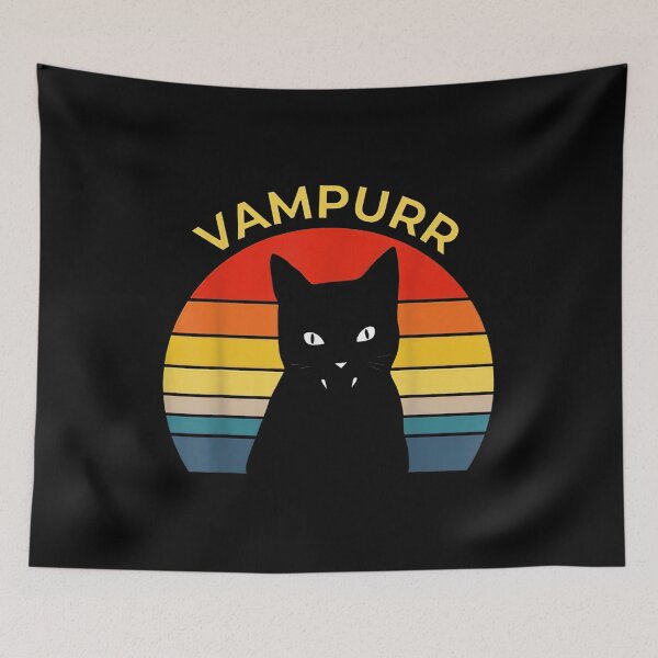 Item preview, Black Cat Halloween Vampurr Funny Vampire Cat Vintage Retro  designed and sold by aumarian.