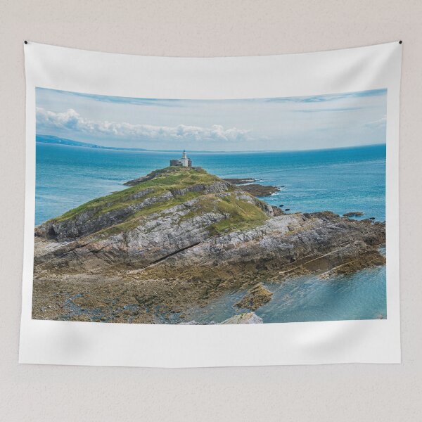 Item preview, The Mumbles Lighthouse overlooking Swansea Bay in south Wales on a sunny day designed and sold by Cameranick.