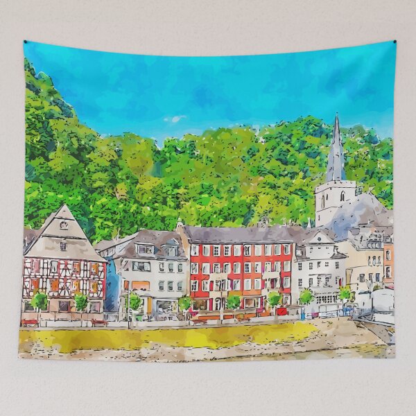 Artikelvorschau, Sankt Goar, Deutschland, Aquarell-Kunst-Illustration entworfen und verkauft von KawaiiTops.