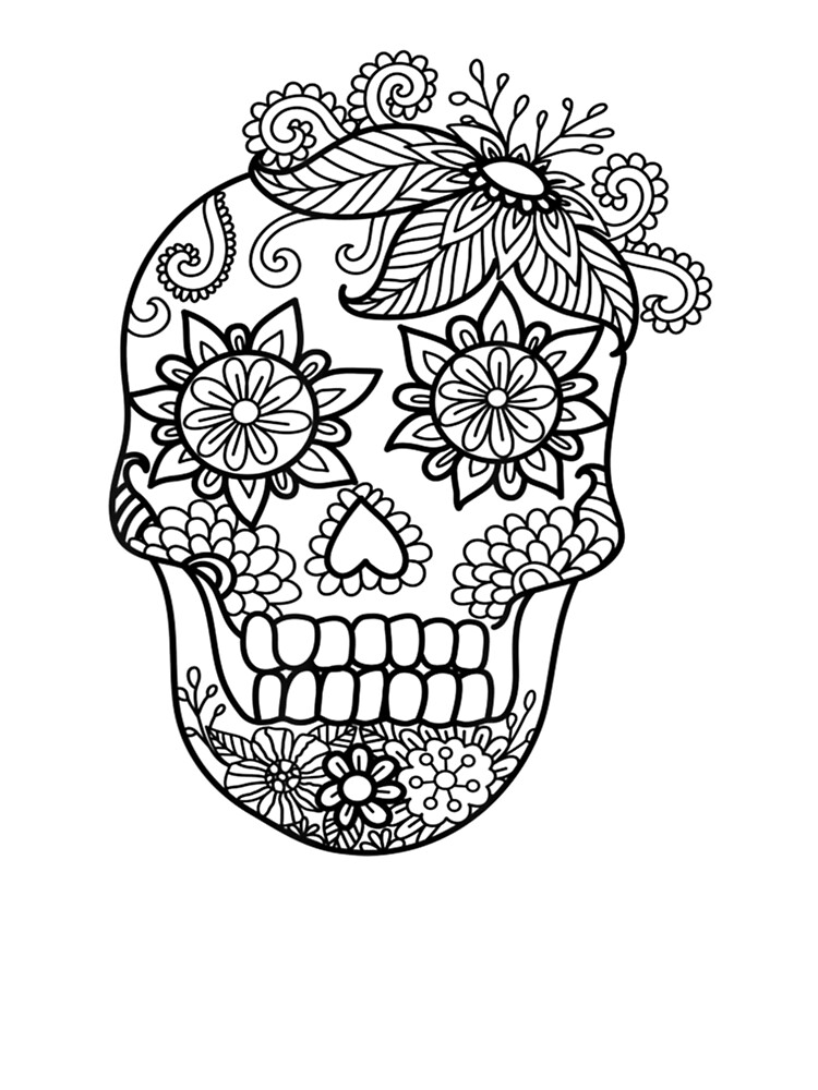 Adult Coloring Book Style Skull Halloween Coloring  Spiral