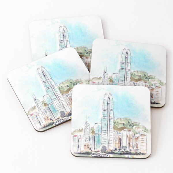 Item preview, hand painted Hong Kong Victoria Harbor 2 ink and watercolour  designed and sold by ColorandColor.