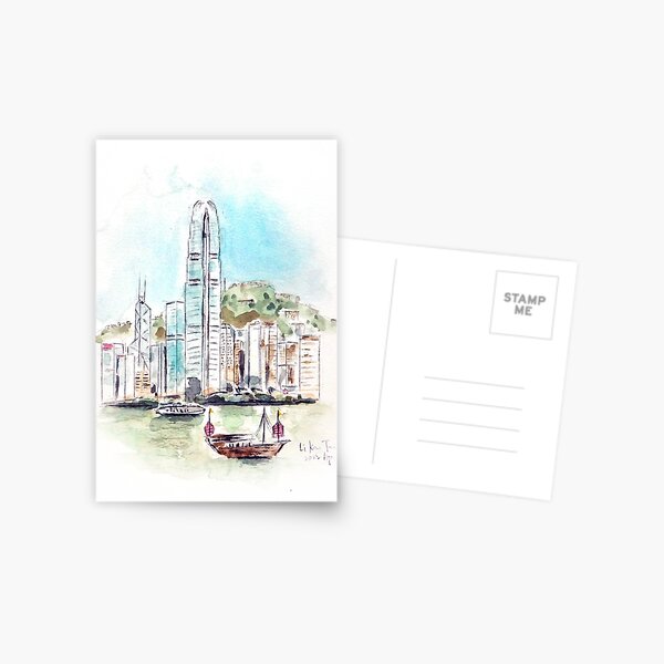 Item preview, hand painted Hong Kong Victoria Harbor 2 ink and watercolour  designed and sold by ColorandColor.