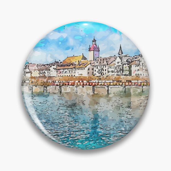 Item preview, Old Tower and Bridge at Lucerne Switzerland Watercolor Art Illustration designed and sold by KawaiiTops.