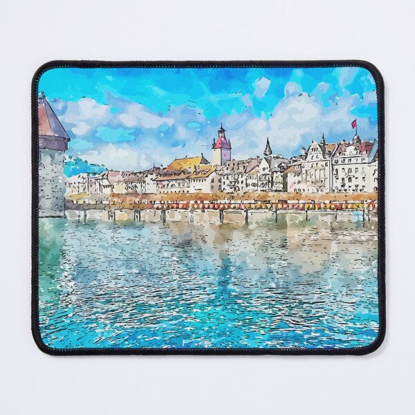 Item preview, Old Tower and Bridge at Lucerne Switzerland Watercolor Art Illustration designed and sold by KawaiiTops.