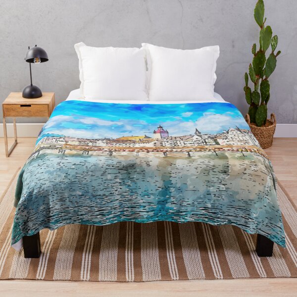 Item preview, Old Tower and Bridge at Lucerne Switzerland Watercolor Art Illustration designed and sold by KawaiiTops.