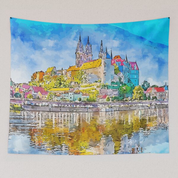 Item preview, Meissen Cathedral Germany Watercolor Art Illustration designed and sold by KawaiiTops.