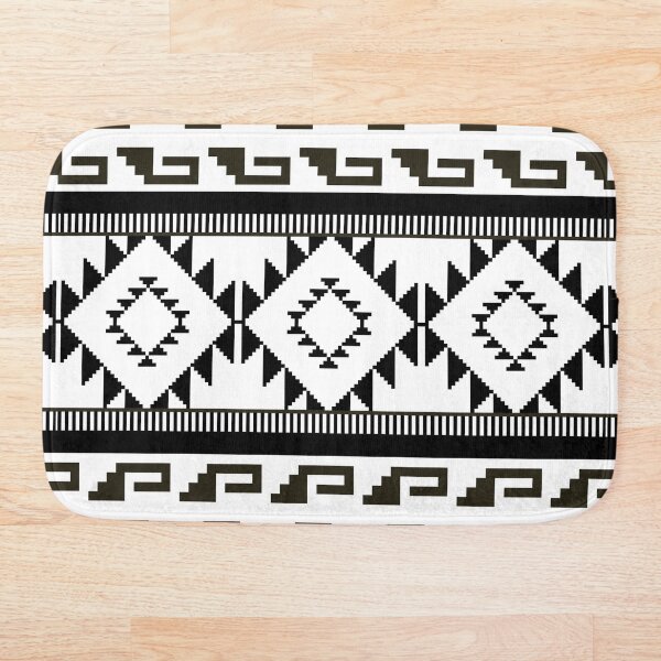 Item preview, Black and white bathmat with kelim rug pattern designed and sold by BathHeaven.
