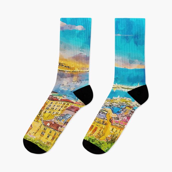 Item preview, Naples Italy at night Watercolor Art Illustration designed and sold by KawaiiTops.