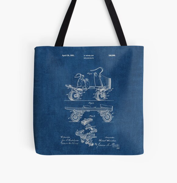PATENT DRAWING / 1881 - Roller Skate - Blueprint All Over Print Tote Bag