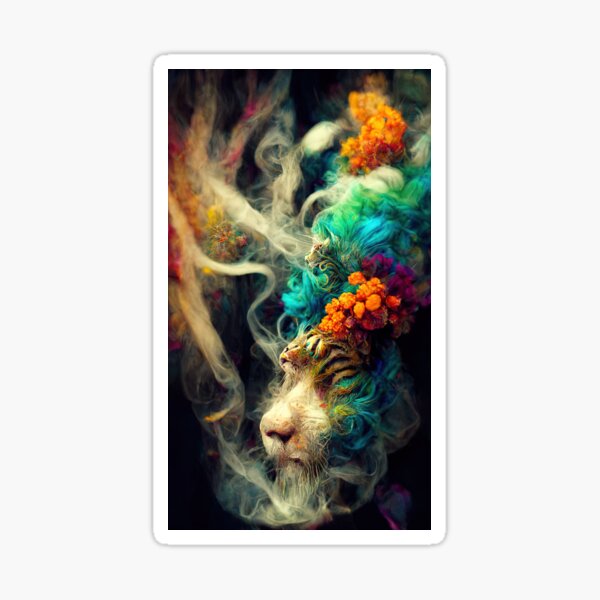 A fantasy rastaman with dreadlocks and with colorful colors, shrouded in clouds of colored smoke Sticker