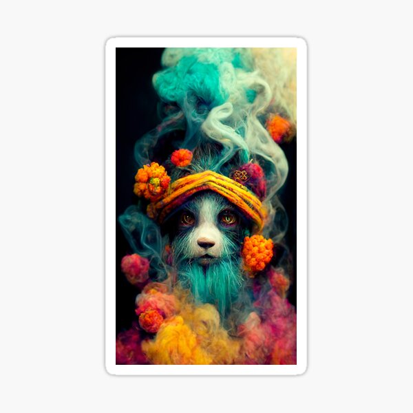 A fantasy rastaman with dreadlocks and with colorful colors, shrouded in clouds of colored smoke Sticker