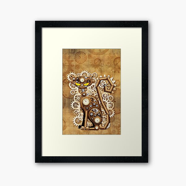 Cat Steampunk Vintage Retro Style Machine Framed Art Print