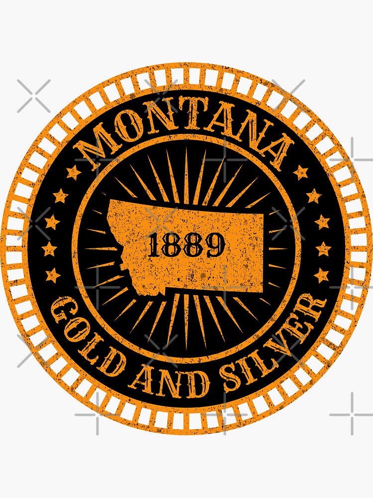 "Montana MT Map Slogan Motto Gold and Silver Oro y Plata The Treasure State" Sticker for