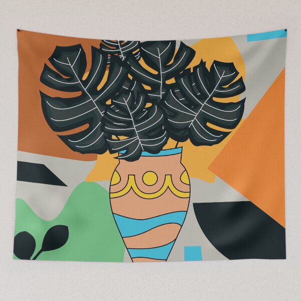 Item preview, Abstract vase modern art black leaf branch with colored background, cute creative artwork designed and sold by SGS-.