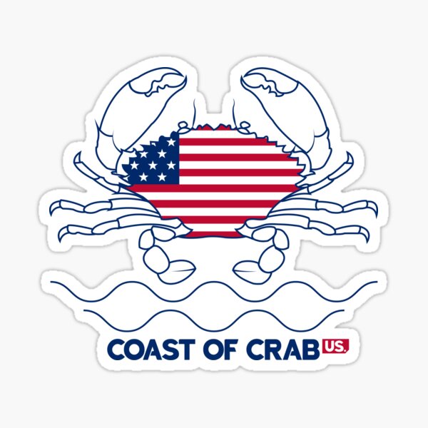 "Coast of Crab Text with US Flag and crab Line drawing" Sticker for Sale by creativesagor