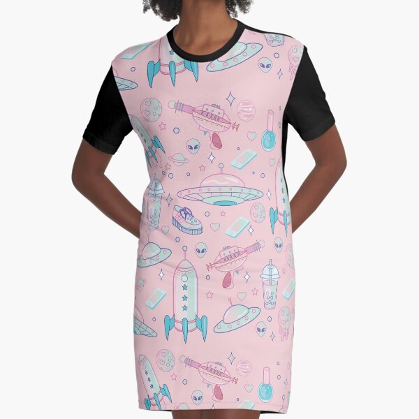 Galaxy Babe Pattern Graphic T-Shirt Dress