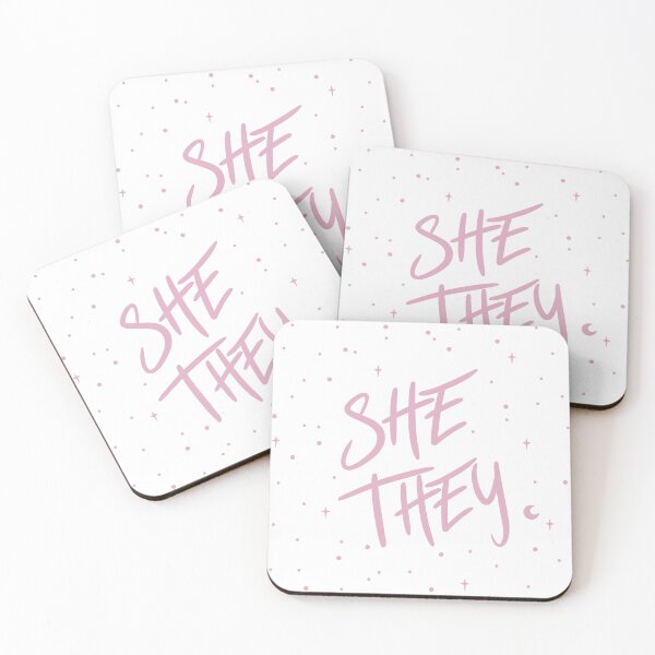 Item preview, Stars She/They Pronouns in Dusty Pink designed and sold by MoonMint.