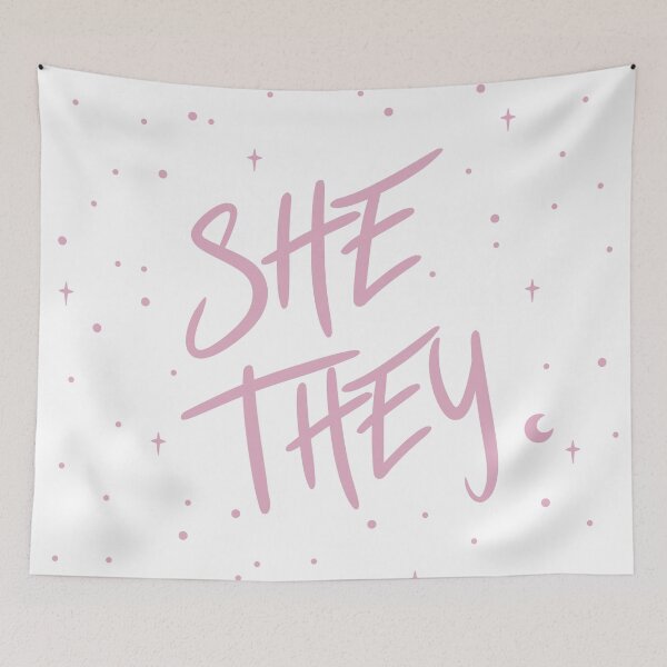 Item preview, Stars She/They Pronouns in Dusty Pink designed and sold by MoonMint.