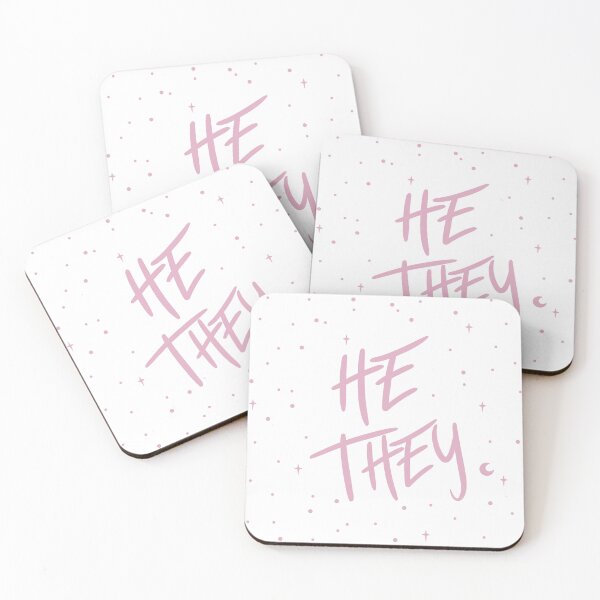 Item preview, Stars He/They Pronouns in Dusty Pink designed and sold by MoonMint.