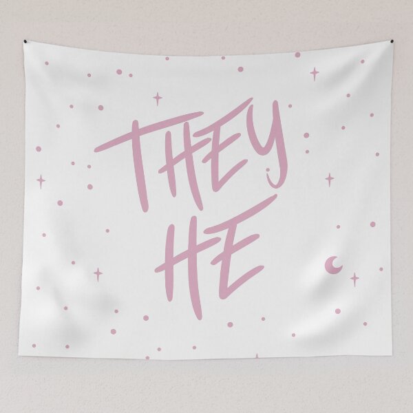 Item preview, Stars They/He Pronouns in Dusty Pink designed and sold by MoonMint.