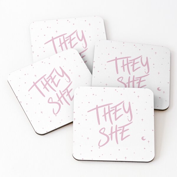 Item preview, Stars They/She Pronouns in Dusty Pink designed and sold by MoonMint.