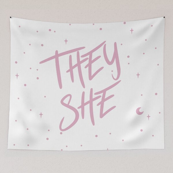 Item preview, Stars They/She Pronouns in Dusty Pink designed and sold by MoonMint.