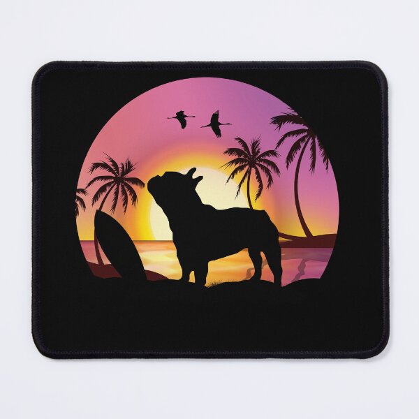 Item preview, Summer for French lovers, French bulldog and beach, sunset, plam tree, surfing designed and sold by Collagedream.