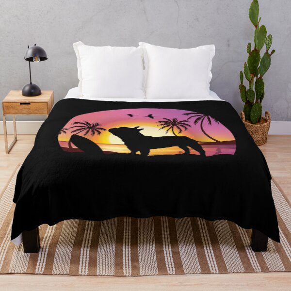 Item preview, Summer for French lovers, French bulldog and beach, sunset, plam tree, surfing designed and sold by Collagedream.