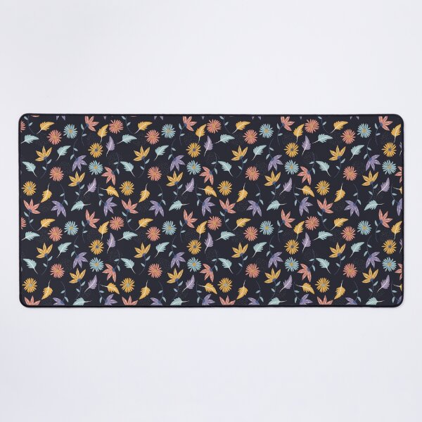 Aperçu de l'œuvre Motif de feuilles d'automne sur fond bleu foncé créée et vendue par PatternHome.