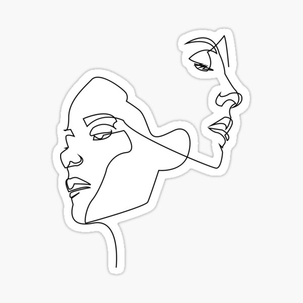 Two Women's Faces Hand Drawn - One Line Sticker