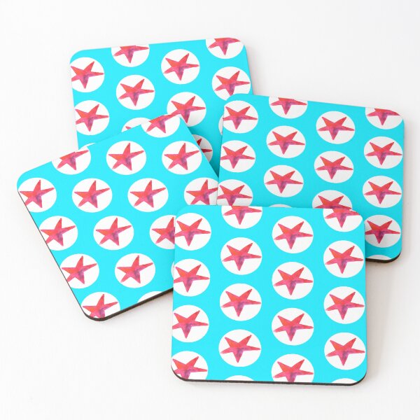 Item preview, Red star pattern on light blue (painted) designed and sold by lausn.