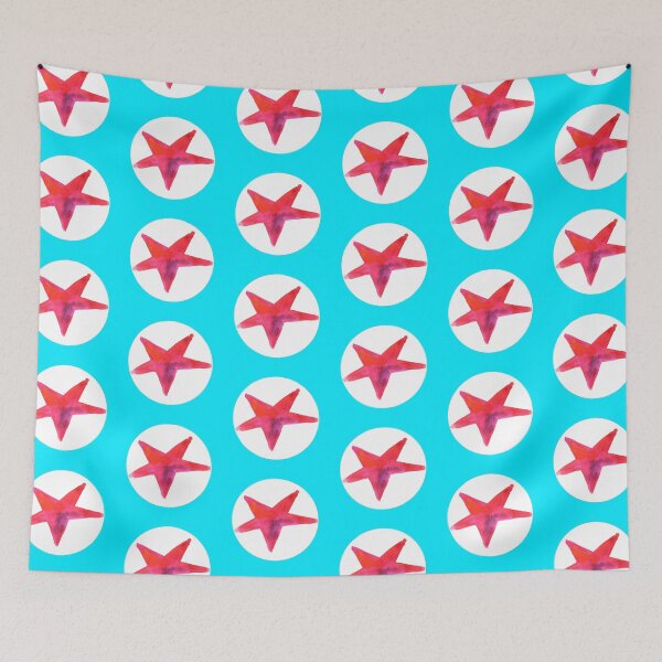 Item preview, Red star pattern on light blue (painted) designed and sold by lausn.