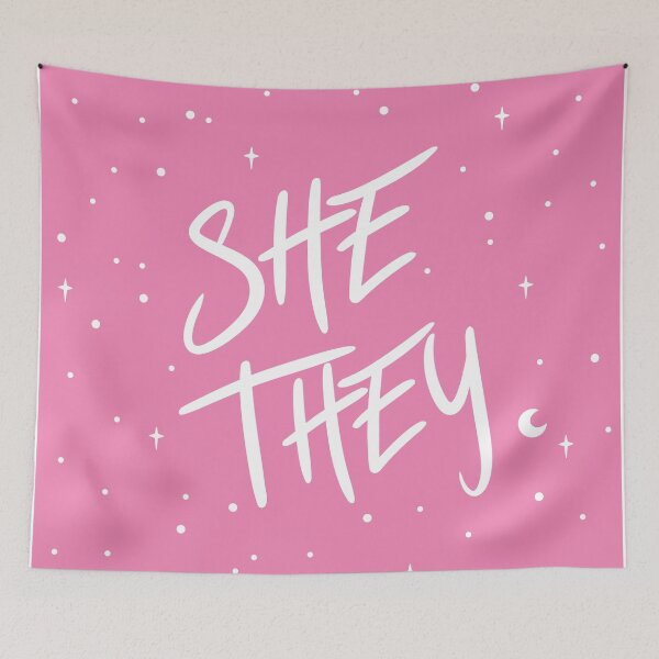 Item preview, Stars She/They Pronouns in Pink designed and sold by MoonMint.