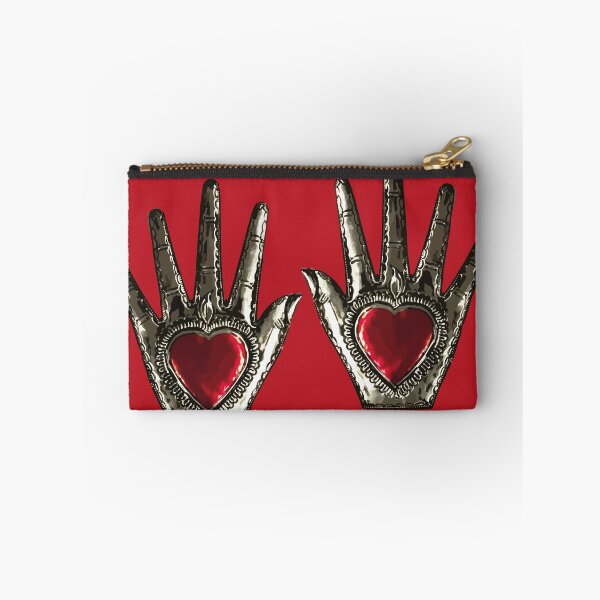 Item preview, Mexican folk art tin hands red sacred hearts tin work oaxaca milagrito boho chic decoration designed and sold by T-Mex.
