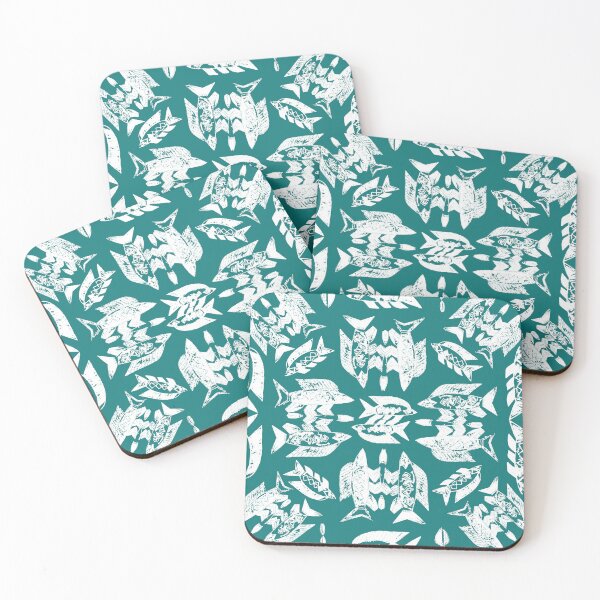 Item preview, Wild Ocean Fish - White on Teal designed and sold by bmfabricdesigns.