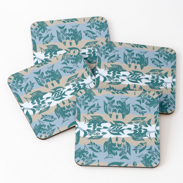 Item preview, Wild Ocean Fish - Teal on Blue and Taupe designed and sold by bmfabricdesigns.