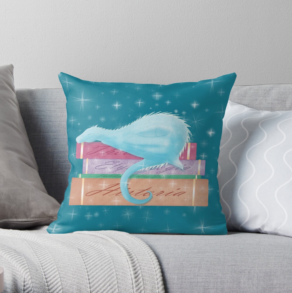 Sleepy Bookwyrm Throw Pillow