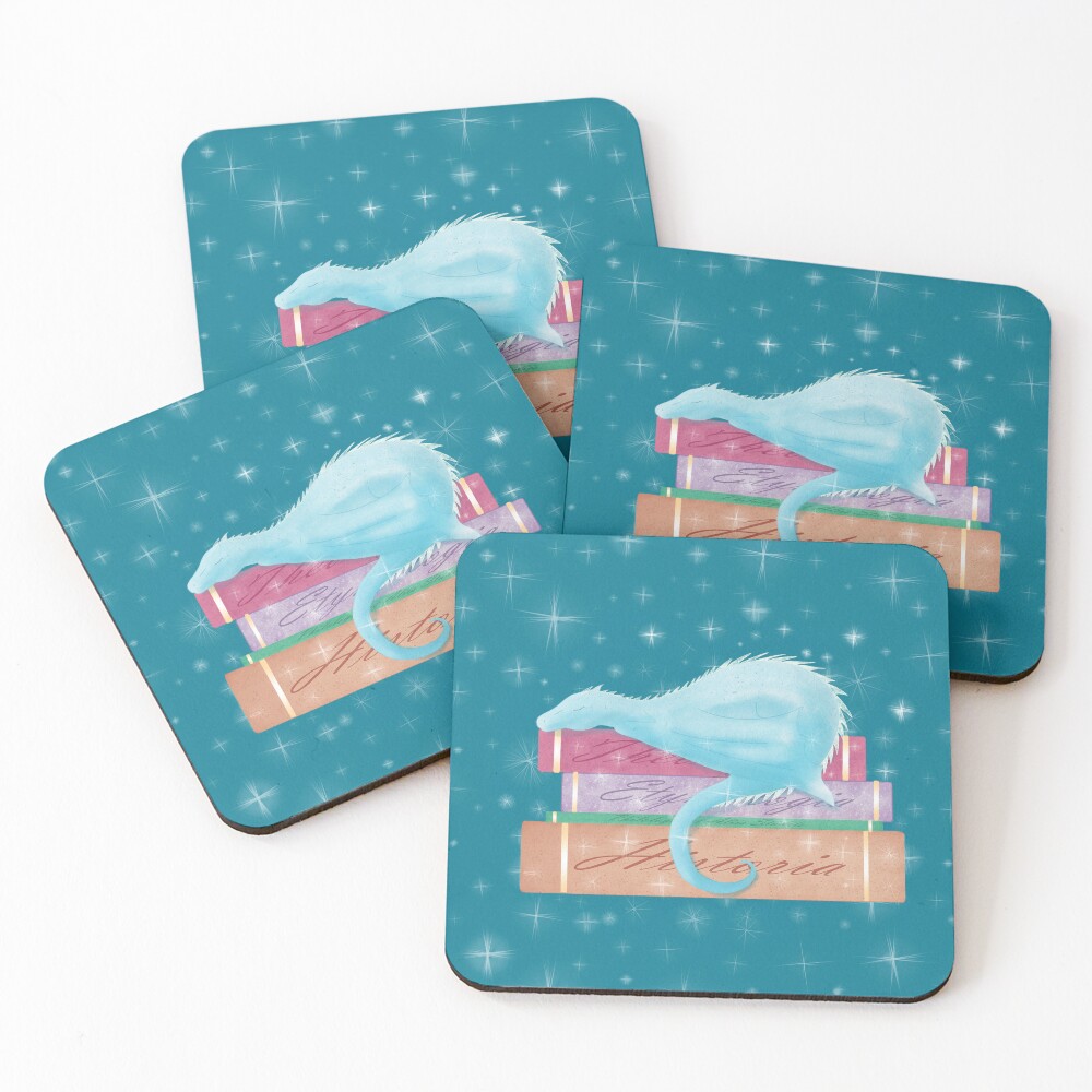 Sleepy Bookwyrm Coasters (Set of 4)