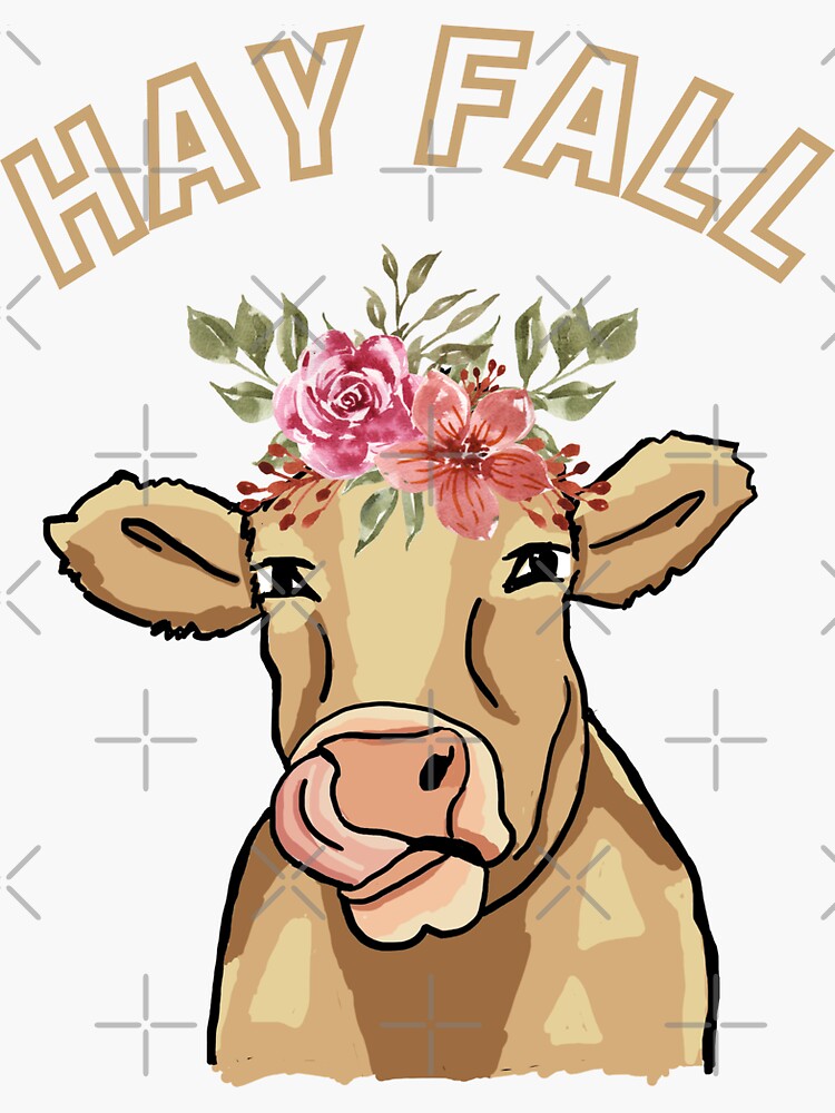 hay-fall-funny-fall-quote-cow-sticker-for-sale-by-bloompoddesigns-redbubble