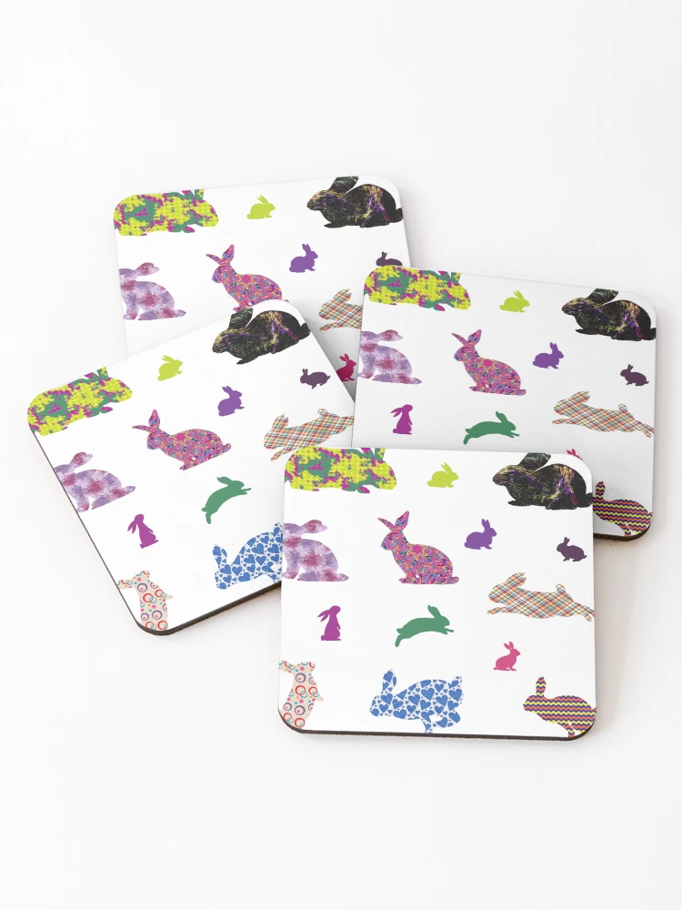 Thumbnail 1 of 5, Coasters (Set of 4), Patterned Rabbit Sticker Sheet designed and sold by Lezbo1986.