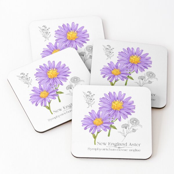 Item preview, New England Aster Colorful Illustration Design designed and sold by EarthArtDesigns.